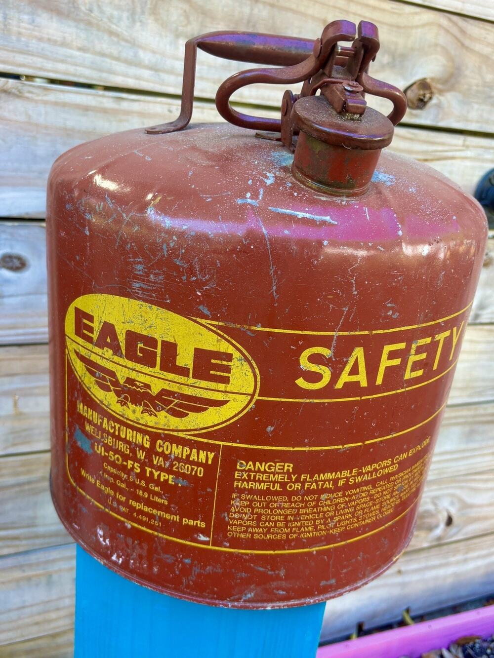 Vintage Eagle Safety Gas Can 5 Gallon Type I Metal Fuel USA Red Industrial Decor
